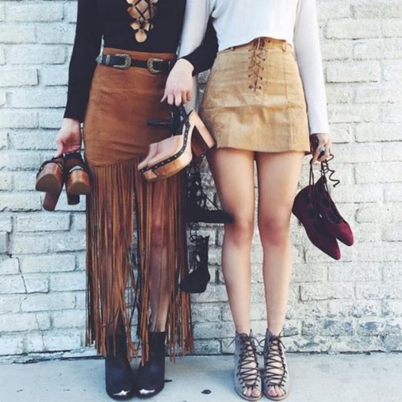 Suede Fringe Maxi Skirt - Picture 2 of 3